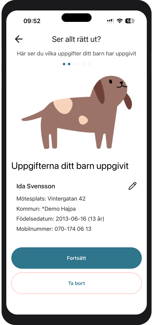 Skärm: kontrollera barnets uppgifter
