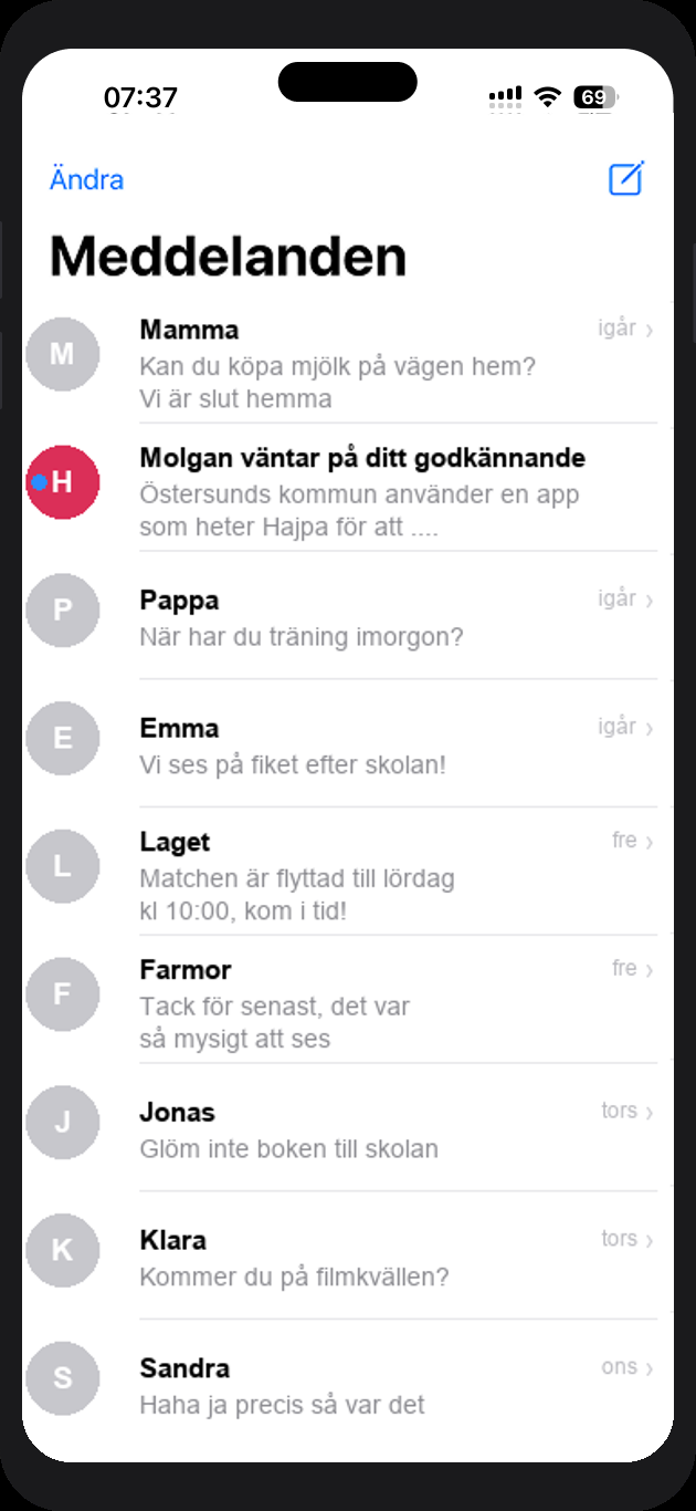 Skärm: meddelande om att barnet väntar på godkännande