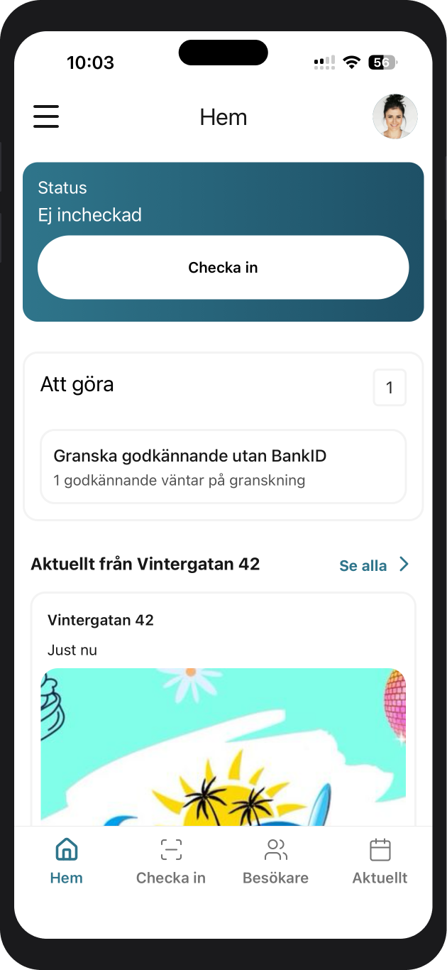 Skärm: personalens hemvy med att-göra-lista